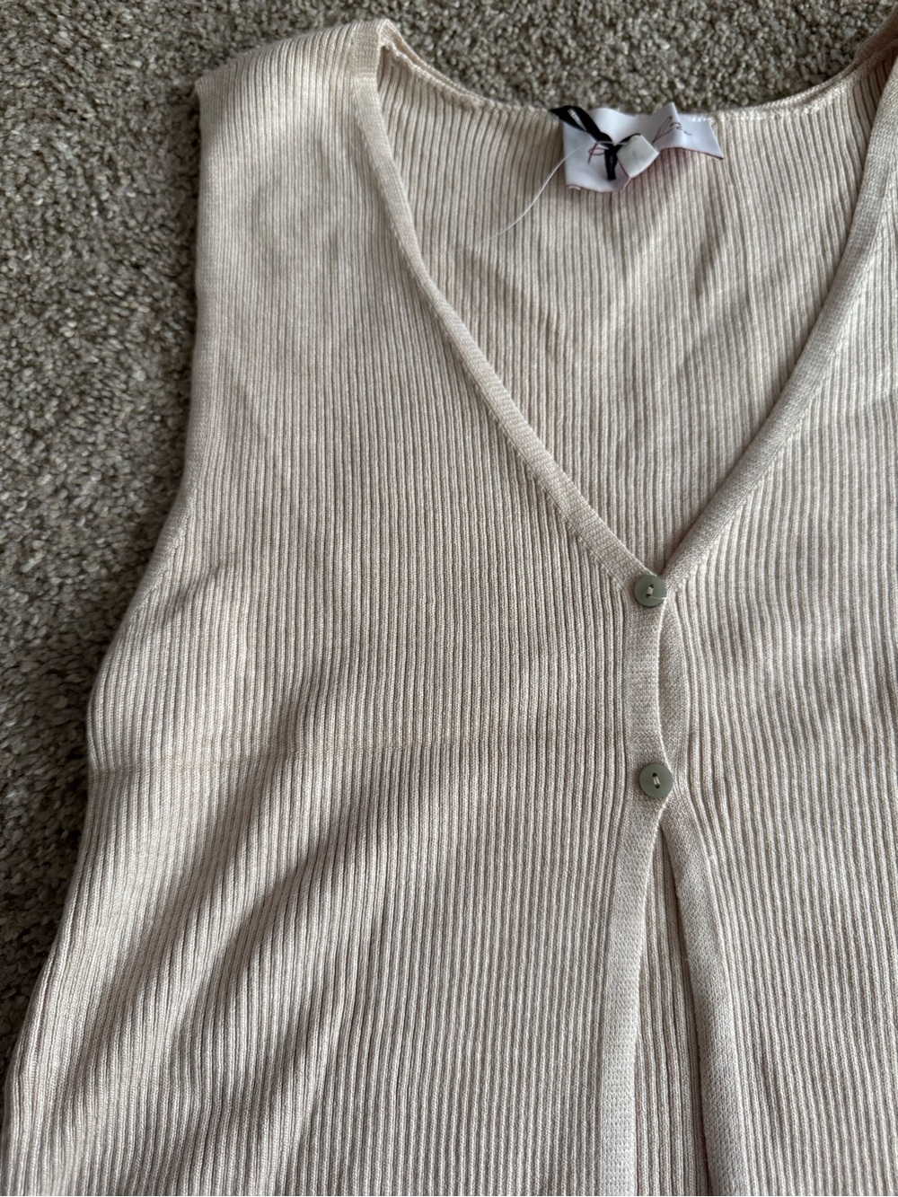 Pink Rose Ribbed V-Neck Button Tank - Cream - Picture 2 of 5